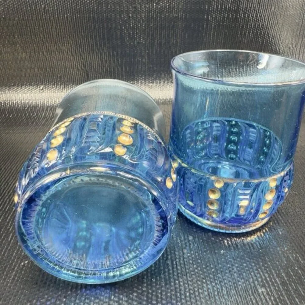EAPG 1898 Riverside Olympia Glass Seed Pod Blue Tumblers Set‎ Manganese 365nm UV